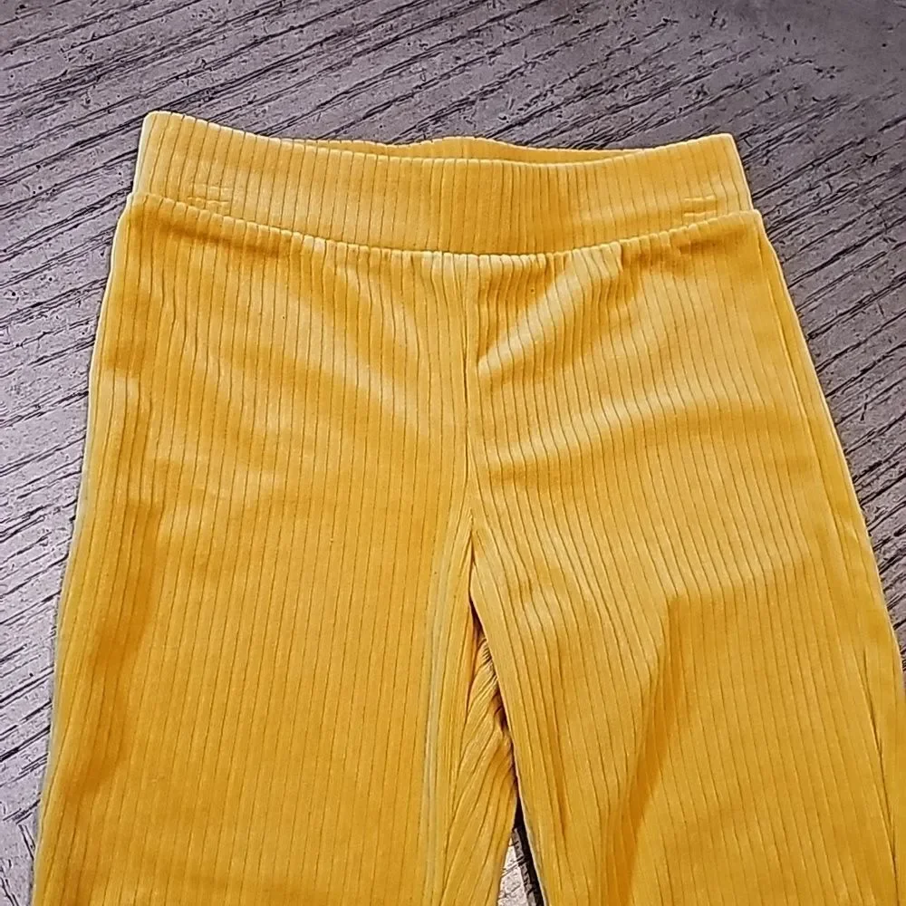 Velour ribbed yellow pants girls size S  7/8